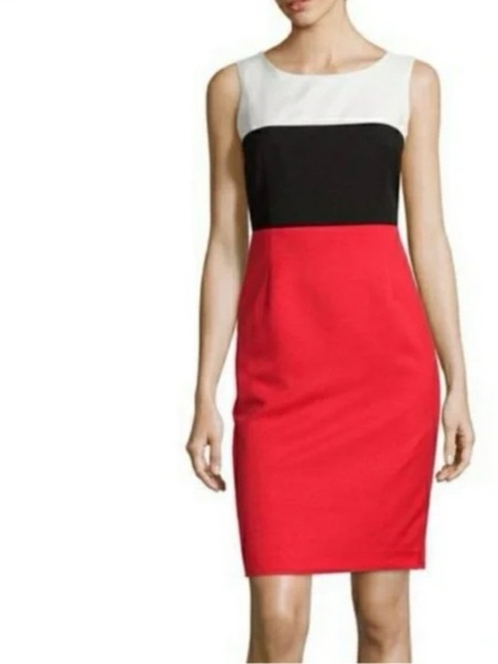 Trina Turk White, Black & Red Colorblock Midi Sheath Dress